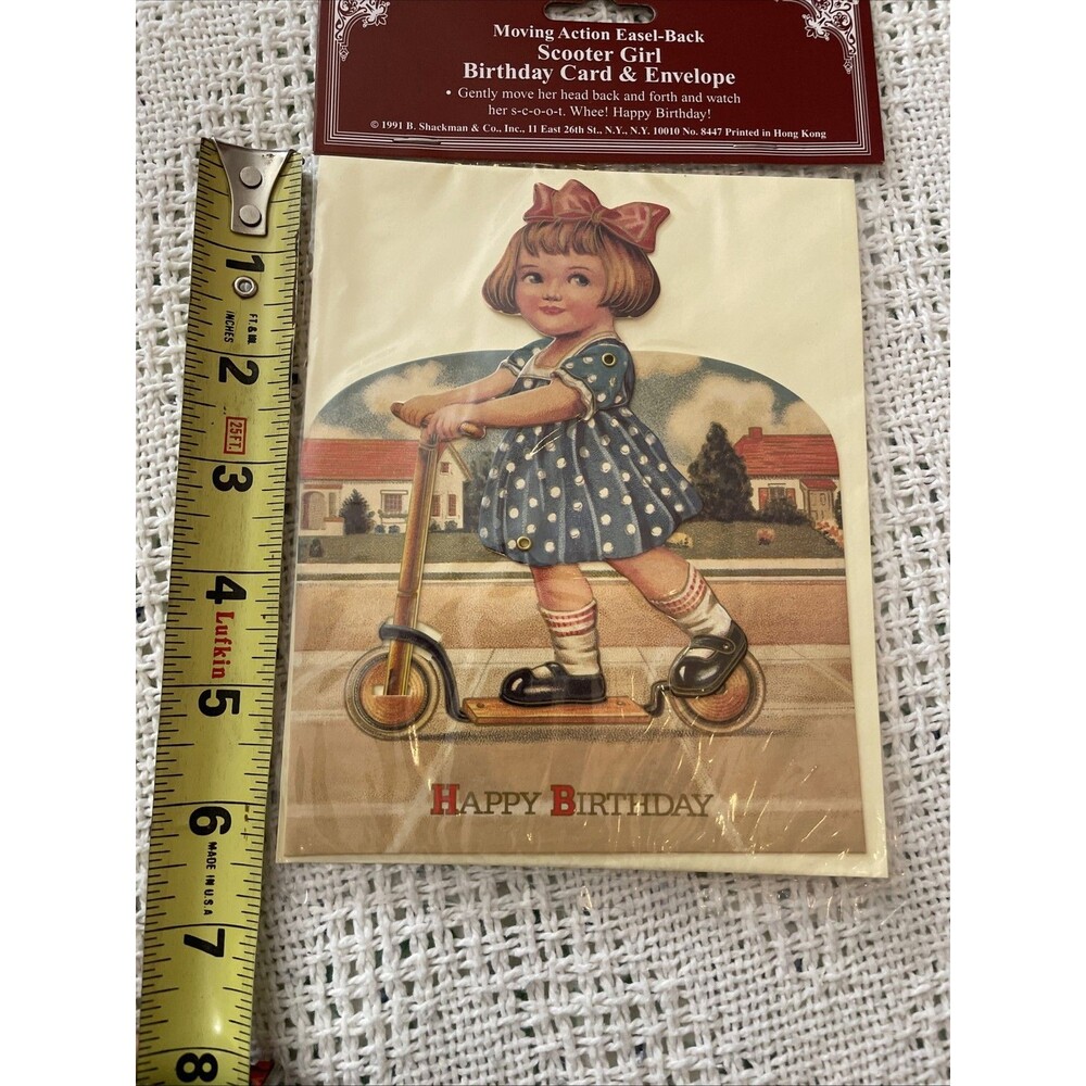 Vintage Birthday Card Scooter Girl Articulated Moving Ephemera With Envelope - Picture 6 of 6